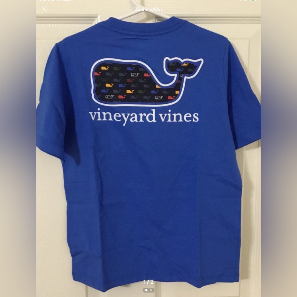 Vineyard Vines Multi Whale Allover Whale SS Tee Tide Blue Boys Small
